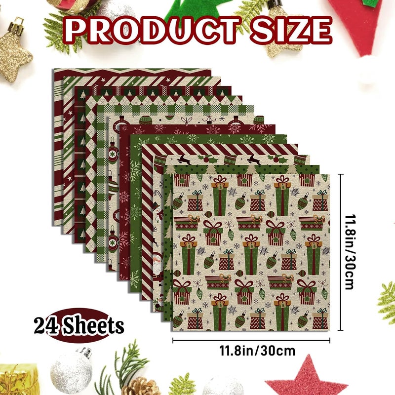 Feivando 24 Sheets Christmas Scrapbook Paper 12'' × 12'' Double-Sided Xmas Red Green Pattern Paper Decorative Art Cardstock for Holiday DIY Crafts Card Making Scrapbook Supplies - Image 2
